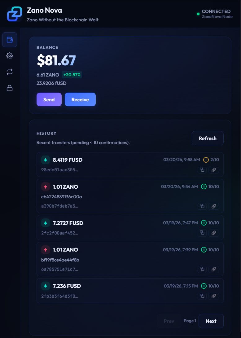 ZanoNova Dashboard